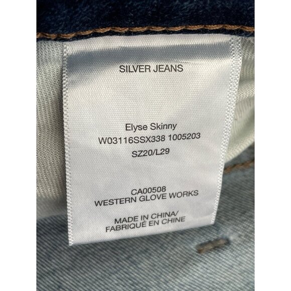 Silver Jeans Co Plus Size 20 Elyse Skinny Distressed Blue Denim Mid Rise Stretch - Picture 3 of 7